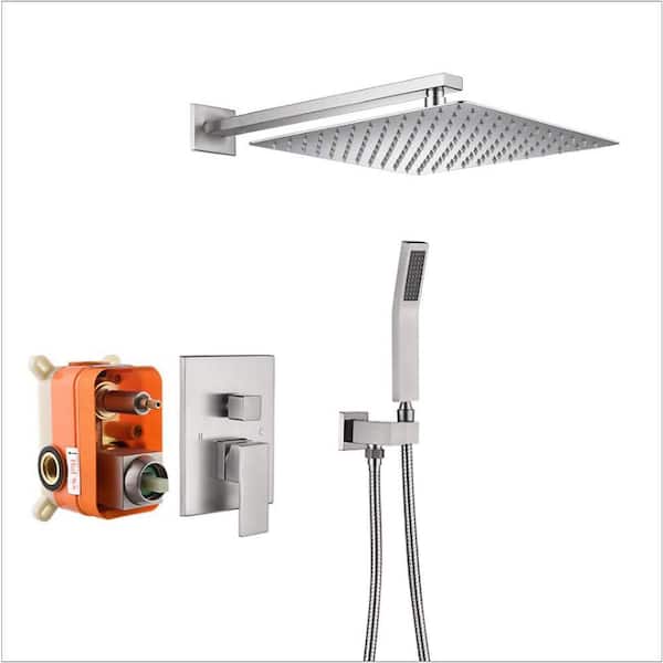 Aurora Decor Eve 2-Spray Patterns 12 in. Wall Mounted Rainfall Dual Shower Heads with Rain Mixer Shower Combo Set in Brushed Nickel