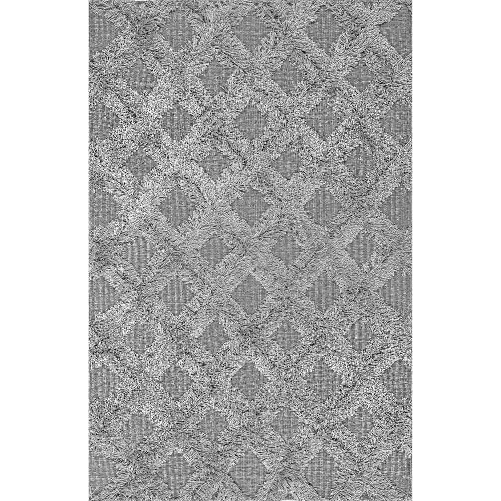 Silver Diamond Trellis Shag Synthetic Area Rug