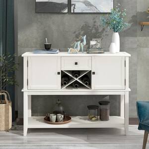 White Kitchen Wooden Storage Table with Wine Rack Dining Room Storage Sideboard with Open Shelf