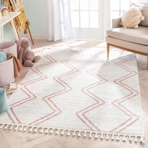 Well Woven Kennedy Reeve Modern Chevron, Pink And White Chevron Rug