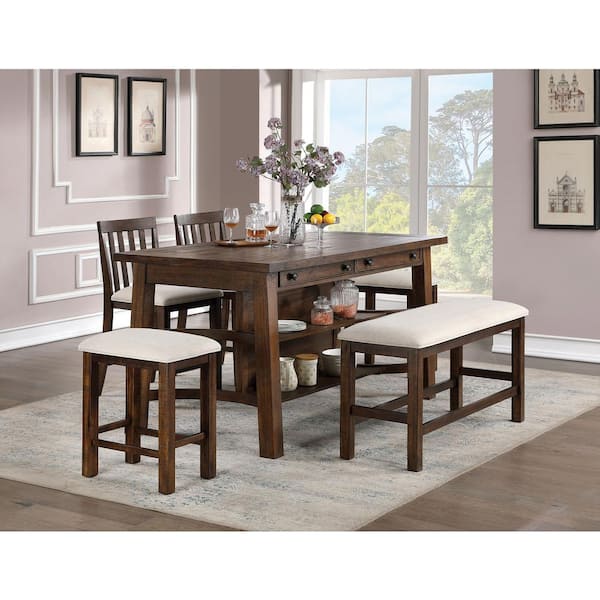 Creeke 25 in. Rustic Oak and Beige Backless Wood Counter Height Stools (Set of 2)