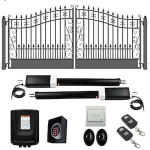 12 ft. x 6 ft. Automated Steel Venice Dual Swing Black Steel Driveway Gate and Gate Opener Kit ETL Listed Fence Gate