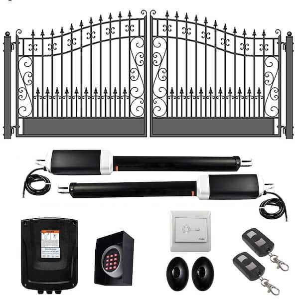 ALEKO 12 ft. x 6 ft. Automated Steel Venice Dual Swing Black Steel Driveway Gate and Gate Opener Kit ETL Listed Fence Gate