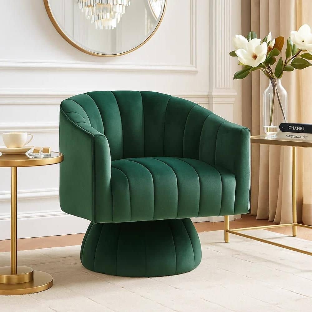 Symphony アームチェア グリーンベルベット Benjara Rex Green Velvet Accent Arm Chair with Barrel Channel