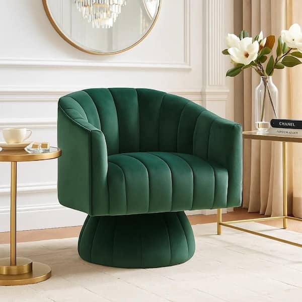 Benjara Rex Green Velvet Accent Arm Chair with Barrel Channel