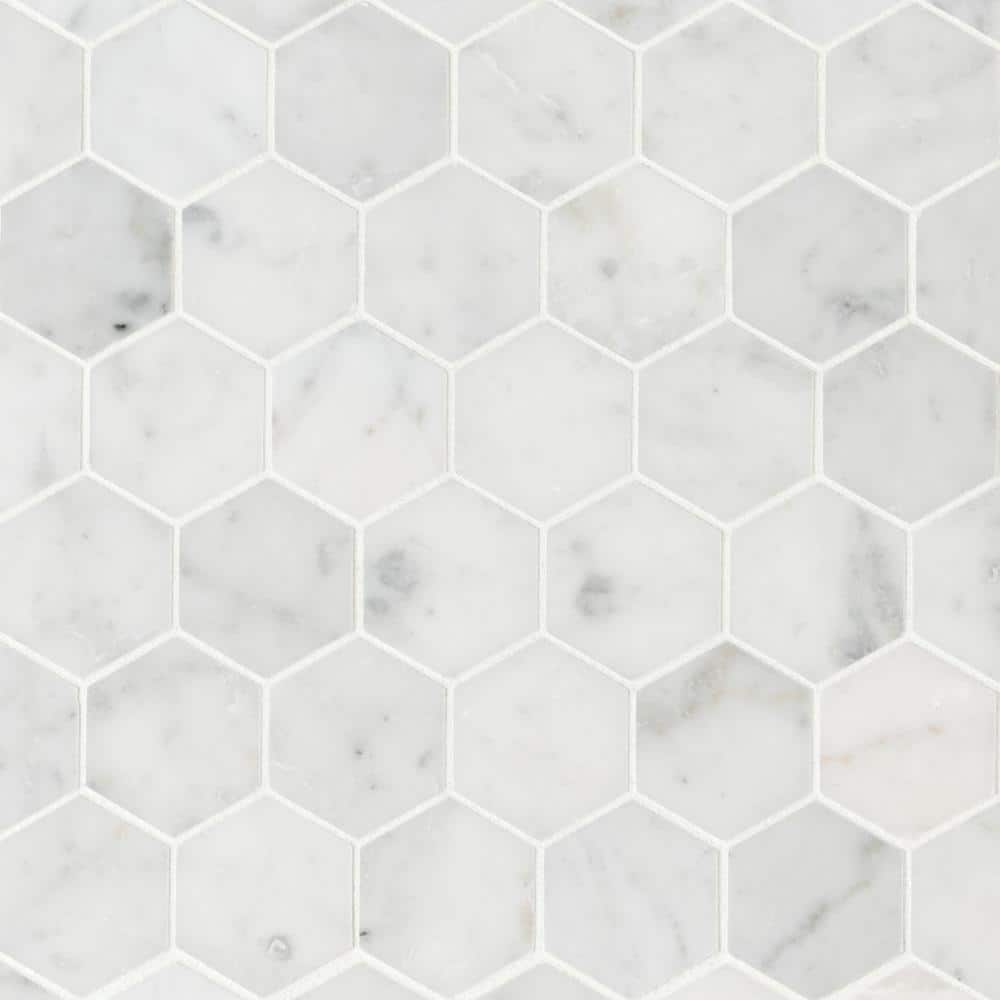 Msi Carrara White Hexagon 1175 In X 12 In X 8 Mm Honed Marble Mosaic Tile 098 Sq Ft Car