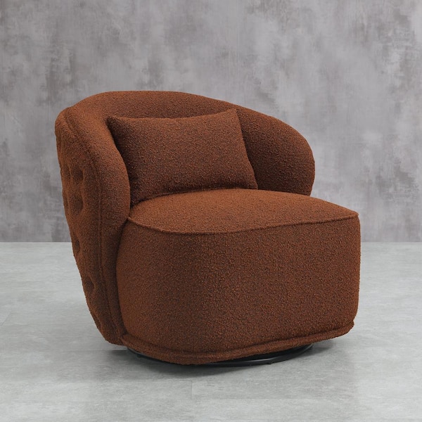 KINWELL Camel Boucle Upholstered Tufted Back Swivel Barrel Chair
