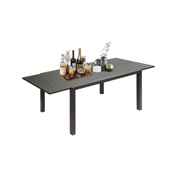 ToolCat Black Rectangular Aluminum Outdoor Dining Table Large Extendable Patio Dining Table