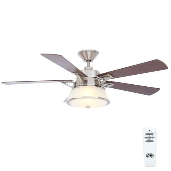 Hampton Bay Marlowe 52 in. Indoor Brushed Nickel Ceiling Fan with Light Kit and Remote Control