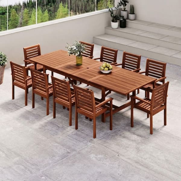 Turner 11-Piece Eucalyptus Extendable Rectangular Patio Dining Set