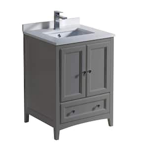 Oxford 24 in. Traditional Bathroom Vanity in Gray with Quartz Stone Vanity Top in White with White Basin