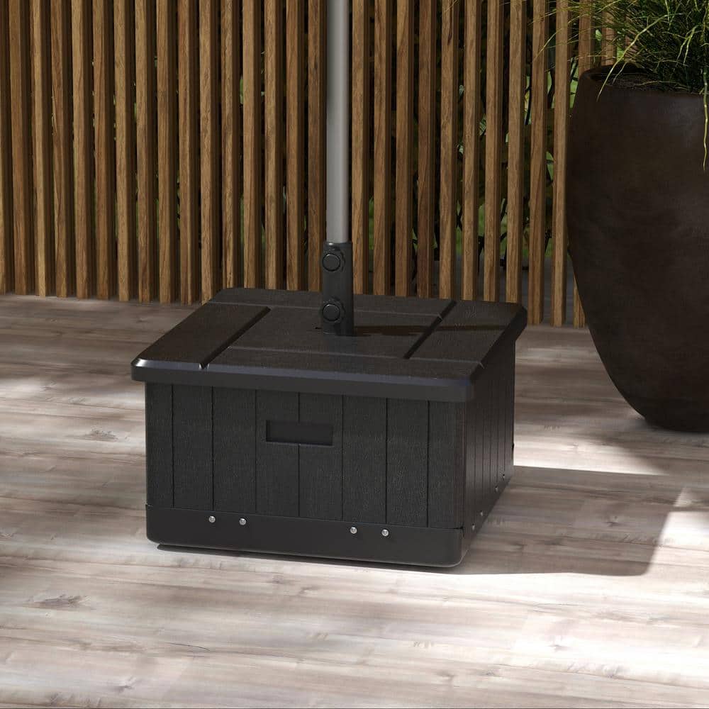 Black Plastic 3-in-1 Wheeled Outdoor Umbrella Base and Table