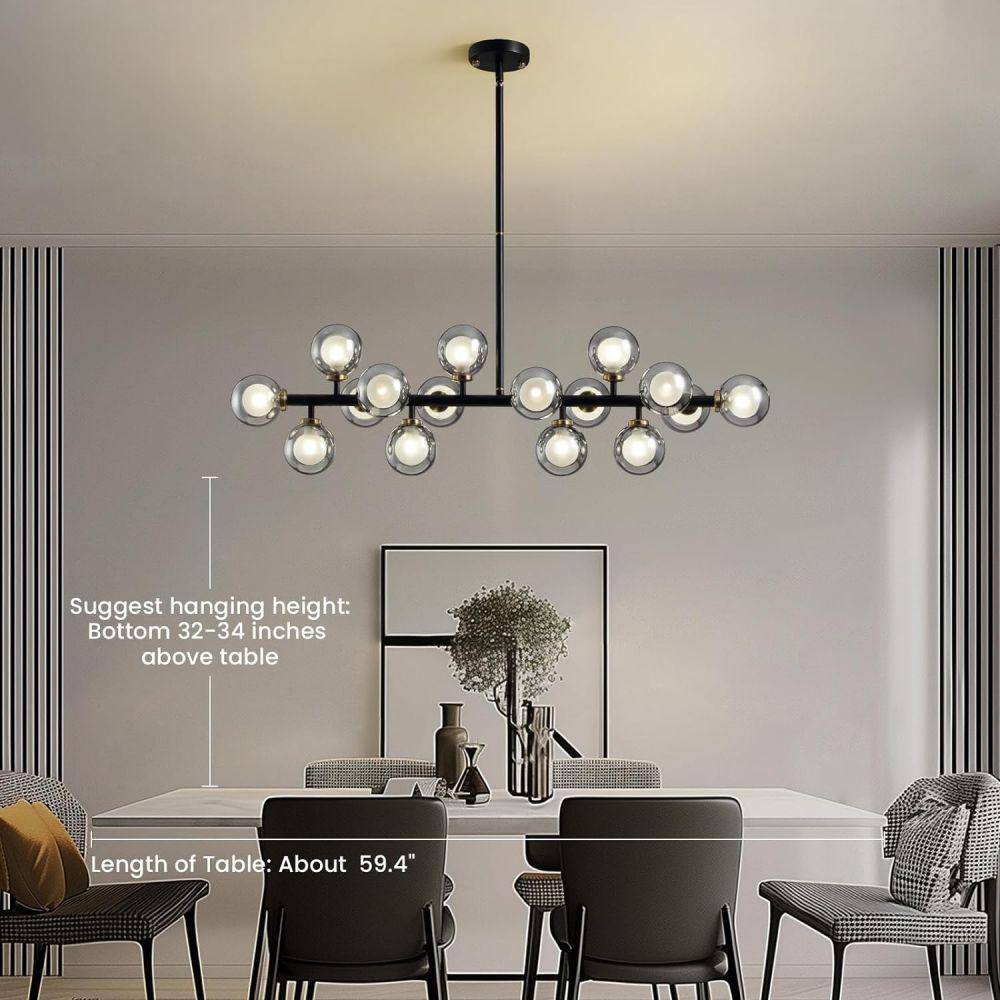 Modern Black Linear Glass Beaded 16-Light Chandelier