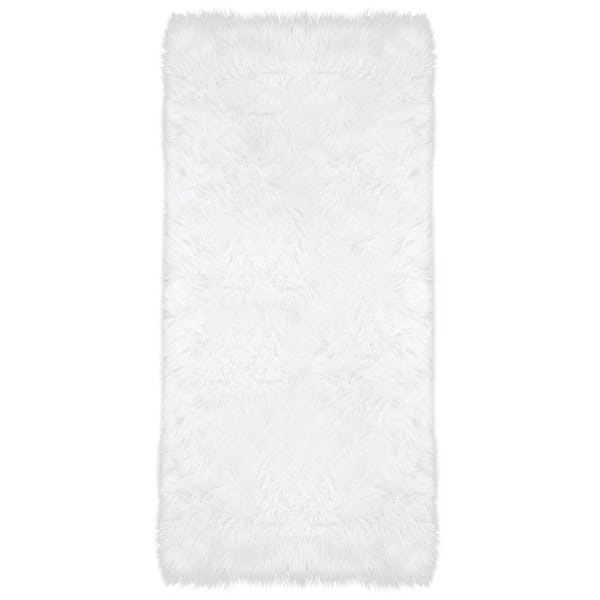 Latepis Faux Sheepskin Fur Furry White 2 ft. x 8 ft. Shaggy Fluffy Area Rug Runner Rug