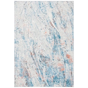 Tulum Ivory/Blue 5 ft. x 8 ft. Abstract Rustic Distressed Area Rug