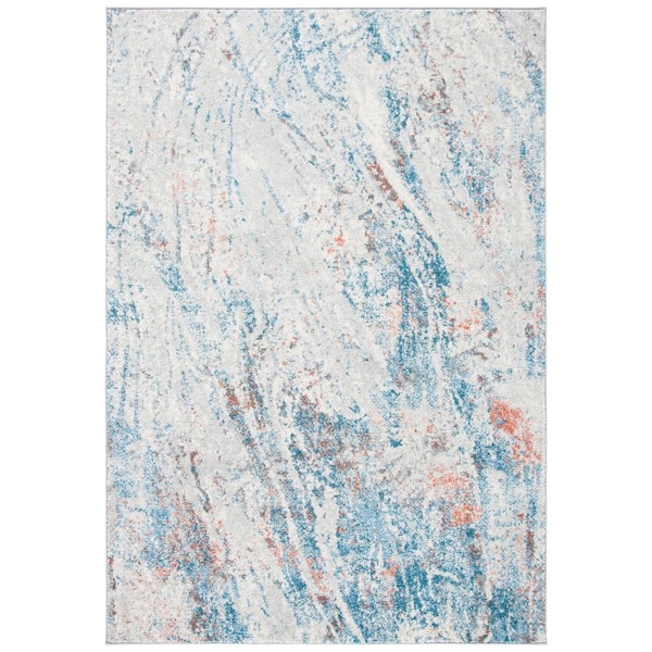 SAFAVIEH Tulum Ivory/Blue 6 ft. x 9 ft. Abstract Rustic Distressed Area Rug