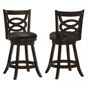 24.5 in. Cappuccino and Black High Back Wood Frame Swivel Counter Stools with Faux Leather Seat (Set of 2)