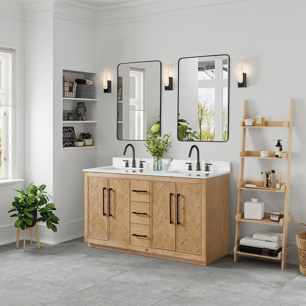 Bellavia 60" Weathered Fir Wood Vanity with Stone Top and Mirror