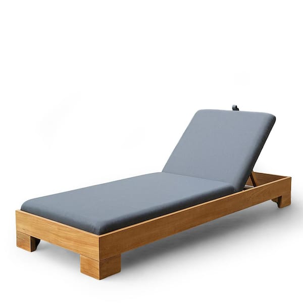 Palou Teak Wood Outdoor Chaise Lounge with Patio Cover in Gray Cushion