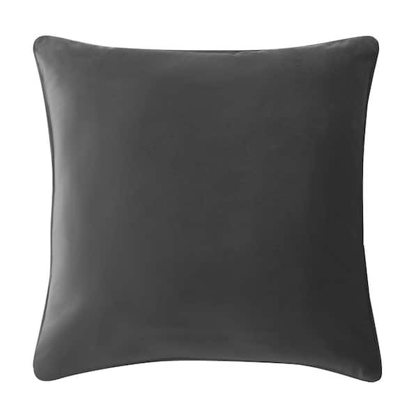BRIELLE HOME Soft Velvet Square Charcoal 18 in. x 18 in. Throw Pillow