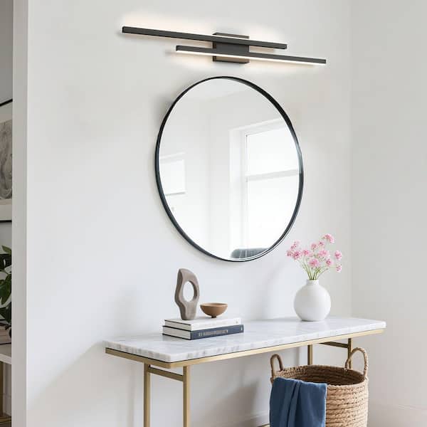 Washington 36 in. 2-Light Spray Paint Black Modern LED Vanity Light w/ 3-CCT Adjustable Switch