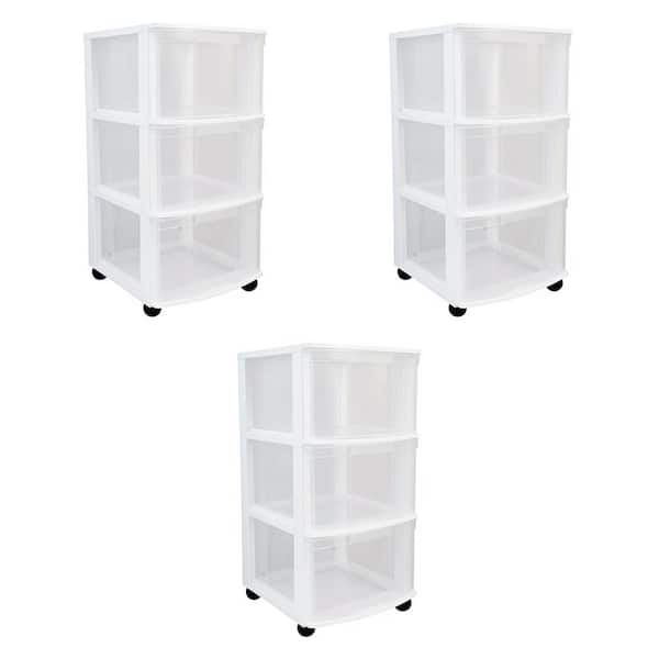 GRACIOUS LIVING White Clear 3-Drawer Storage Chest System with Casters (3-Pack)