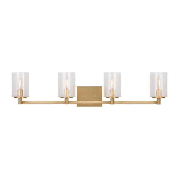 Generation Lighting Parker 35 in. W 4-Light Satin Bronze Bathroom Vanity Light with Clear Crackle Glass Shades and LED Bulbs Included