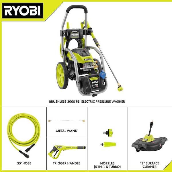 3000 PSI 1.1 GPM Cold Water Electric Pressure Washer and 12 in. Surface Cleaner with Caster Wheels