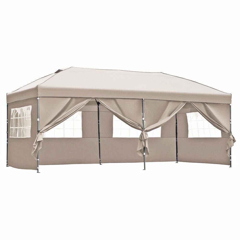 Sudzendf 10 ft. x 20 ft. 3 Height Adjustable Khaki Pop Up