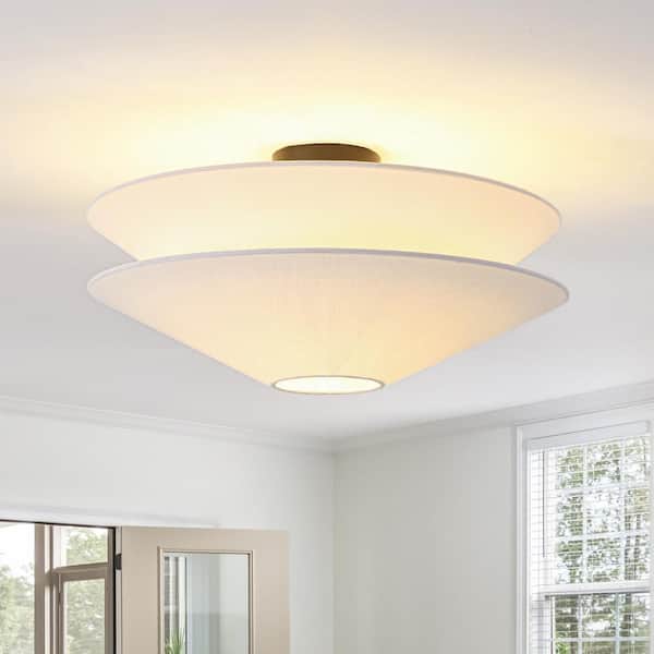 Haven 1-Light 19.7 in.W Matte Black Semi-Flush Mount Ceiling Light with Fabric Shade for Bedroom/Hallway