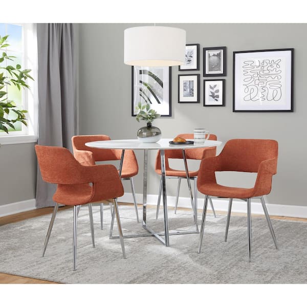 Margarite Orange Fabric and Chrome Metal Armchair (Set of 2)
