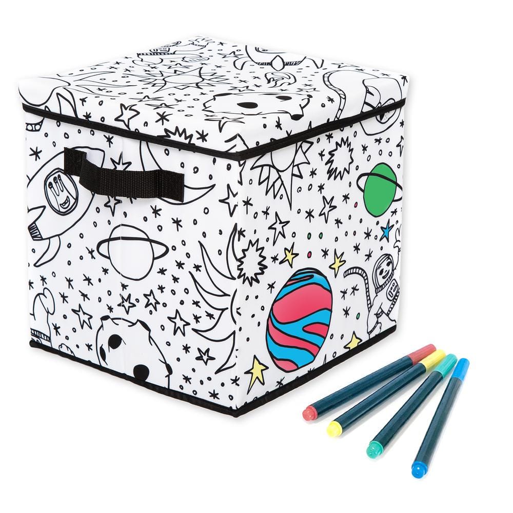 Kids Space Print Collapsible Coloring Storage Cube with Lid
