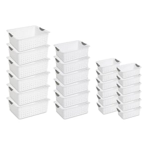 Multi-Size White Plastic Storage Basket Organizer Bundle Set (30-Pieces)