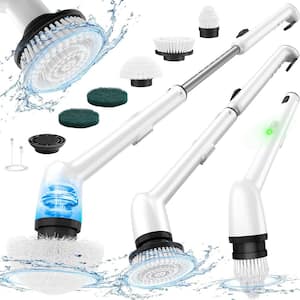 Electric Spin Scrubber IPX7 Waterproof Bathroom Cleaner Scrub Brush with Long Handle, 2 Speeds, and 5 Brush Heads, White