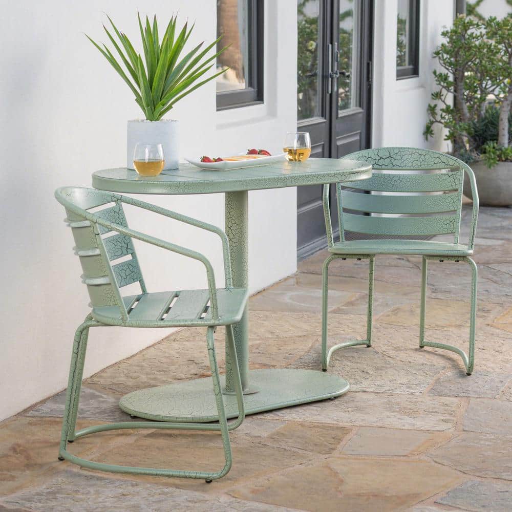 3 Pieces Metal Outdoor Bistro Set, Modern Patio Garden Furniture Set for Ga