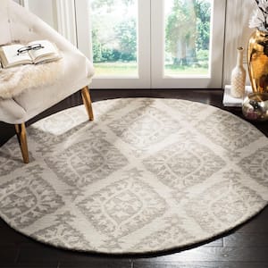 Micro-Loop Light Gray 5 ft. x 5 ft. Round Floral Area Rug