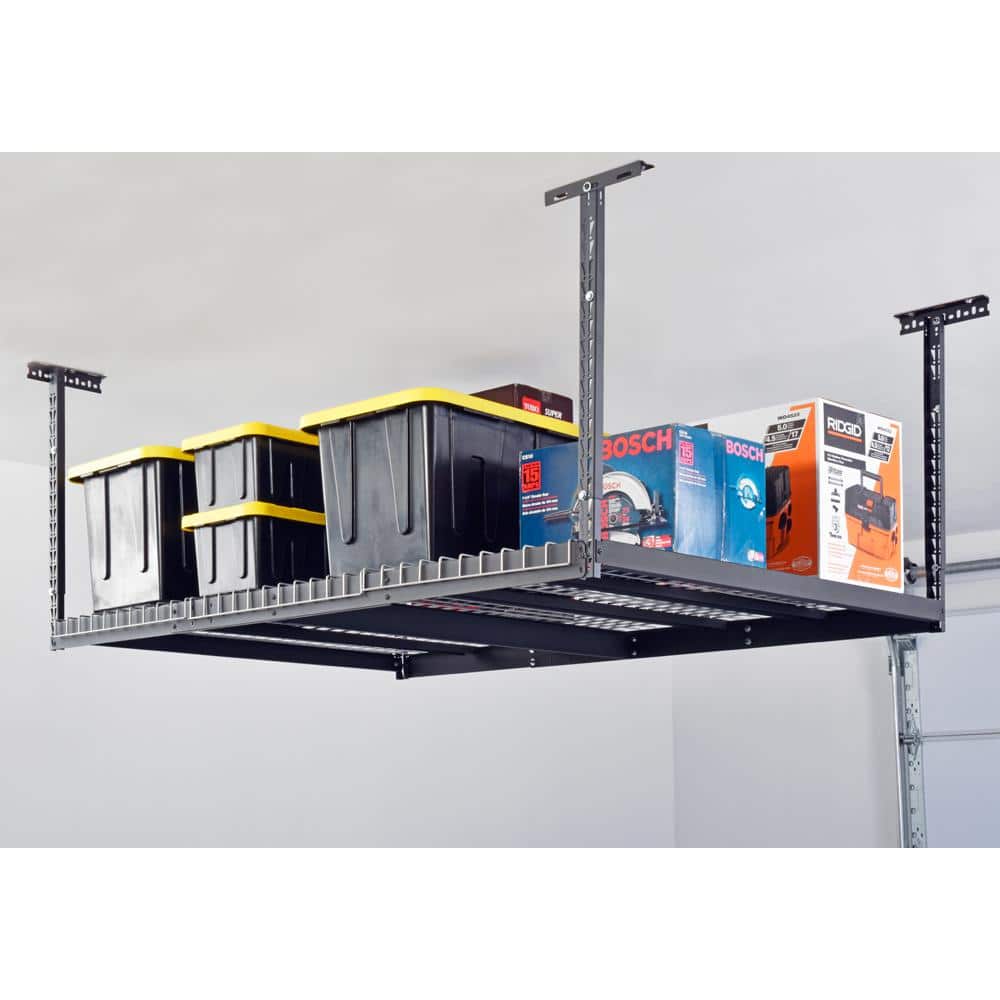 Husky ACR3296B-P Adjustable Height Overhead Ceiling Mount Garage Rack in Black (42 in. H x 96 in. W x 32 in. D)