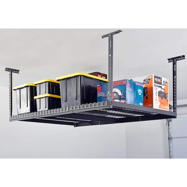 97.5 in. W x 43.75 in. H x 48 in. D Adjustable Height Metal Heavy-Duty Overhead Garage Storage Rack in Black