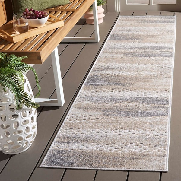 Stella Beige/Gray 2 ft. x 8 ft. Abstract Striped Indoor/Outdoor Runner Rug