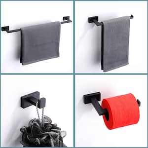 5-Piece Bath Hardware Set with Towel Bar, 2-Robe Hook and Double Toilet Paper Holder in Matte Black