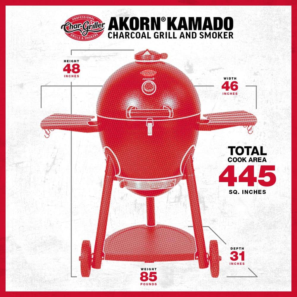 AKORN Graphite Kamado Charcoal Grill and Smoker with Side Shelves