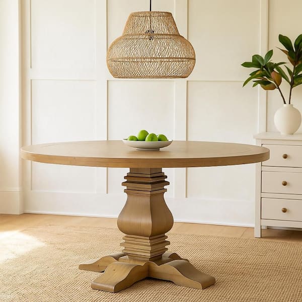 Som Rustic Smoke Gray and Brown Wood 59.75 in. Cross Pedestal Dining Table Seats 4
