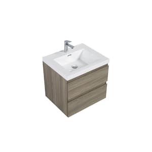 24 in. W Single Sink Wall-Mounted Ash Gray Bath Vanity With White Resin Top Unassembled