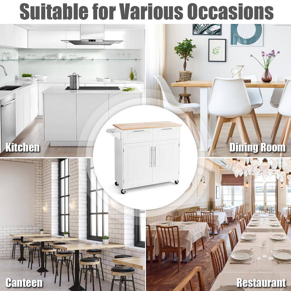 White Kitchen Cart with Cabinet - thumbnail 4