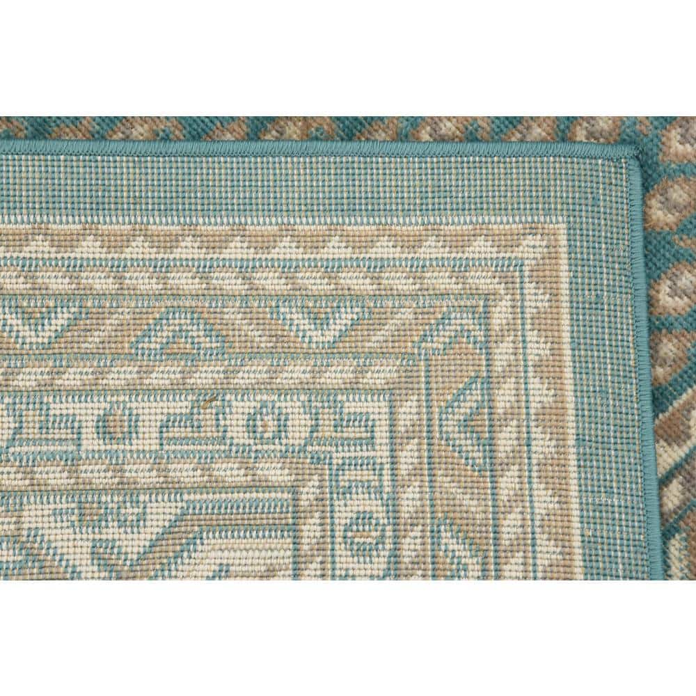 Teal Blue 6' x 9' Flat Woven Synthetic Rectangular Rug