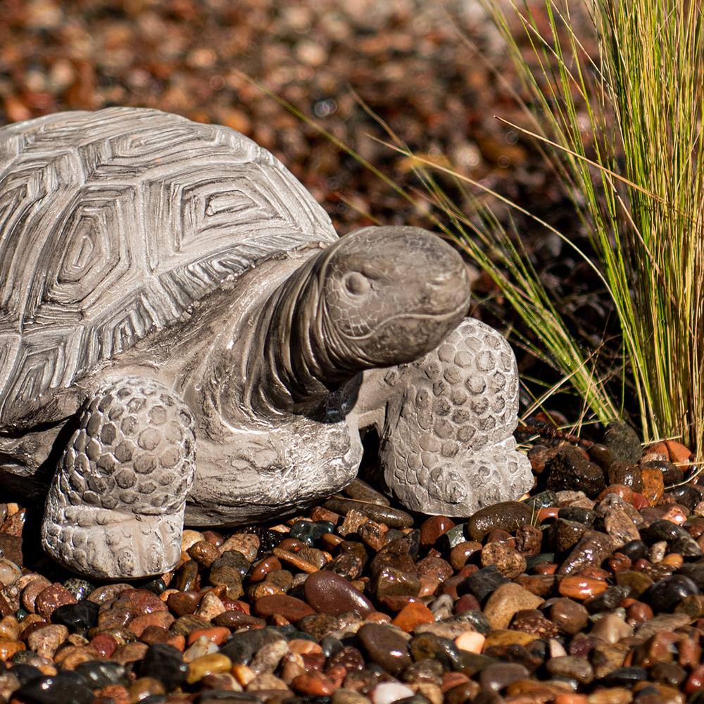 16.1" Grey Polystone Walking Turtle Statue for Indoor Outdoor Decor