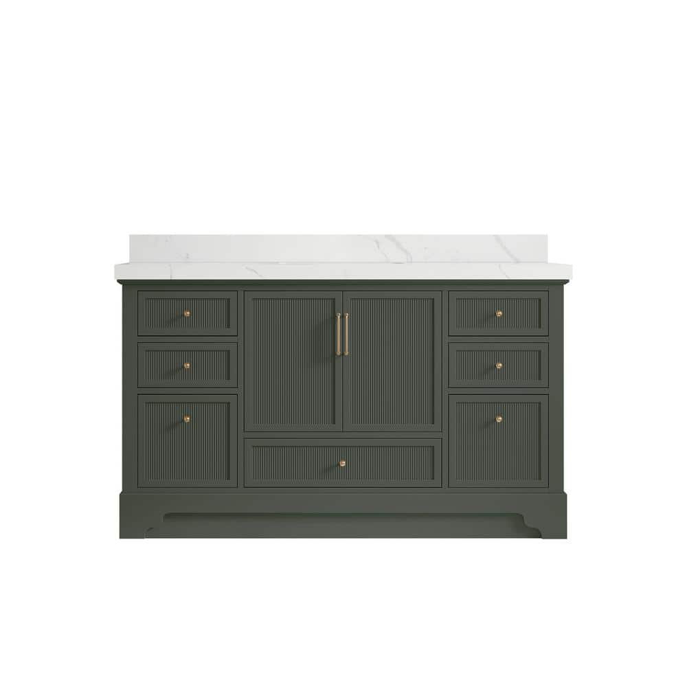 Willow Collections Alys 60 in. W x 22 in. D x 36 in. H Single Sink Bath Vanity in Pewter Green with 2 in. Calacatta Laza Quartz Top -  ALS_PGCAZ60S
