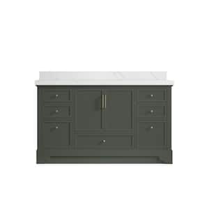 Alys 60 in. W x 22 in. D x 36 in. H Single Sink Bath Vanity in Pewter Green with 2 in. Calacatta Laza Quartz Top