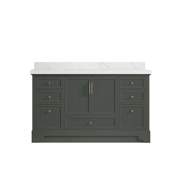 Willow Collections Alys 60 in. W x 22 in. D x 36 in. H Single Sink Bath Vanity in Pewter Green with 2 in. Calacatta Laza Quartz Top