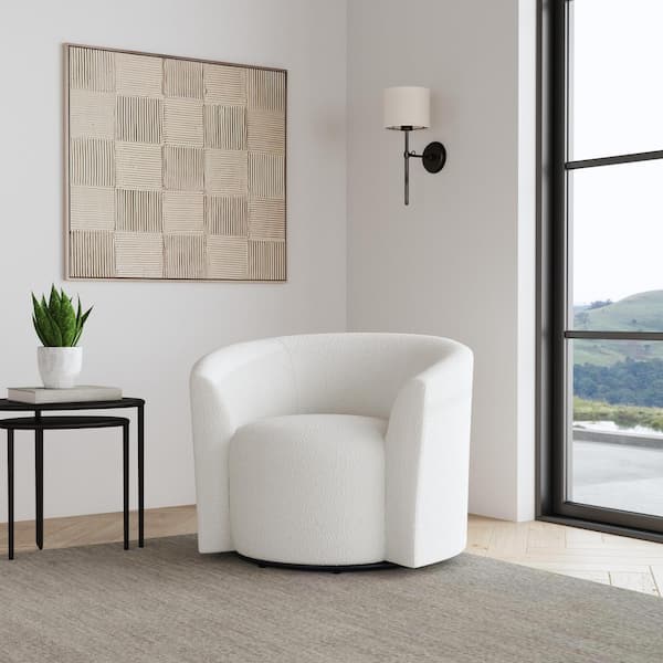 Cream Boucle Barrel Back Swivel Accent Chair